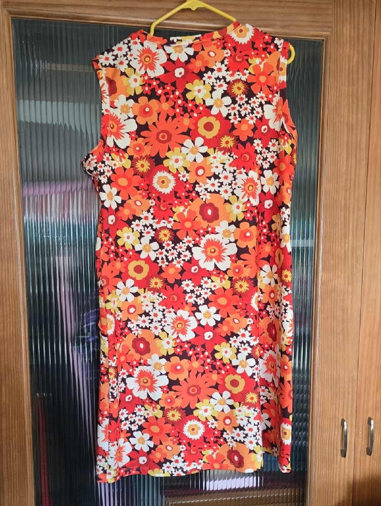 Vintage-Inspired Floral Sleeveless Shift Dress - Red/Orange — image 3 of 3